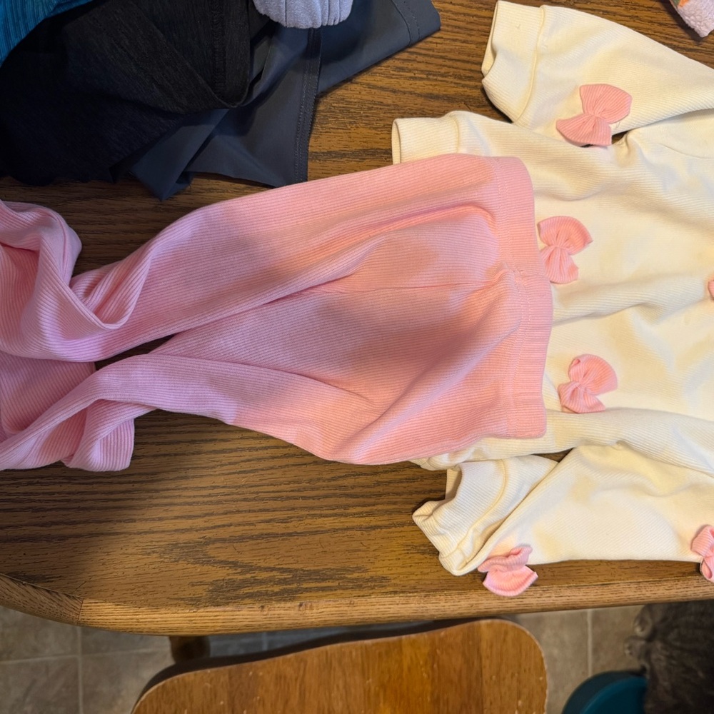 Pink Ribbed Baby Leggings with Bow Accent Top